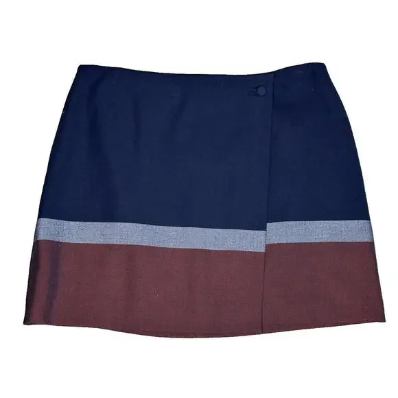 HOBBS London 14 Simone Skirt Faux Wrap Colorblock Lined Side Button Blue NWOT - Picture 3 of 7